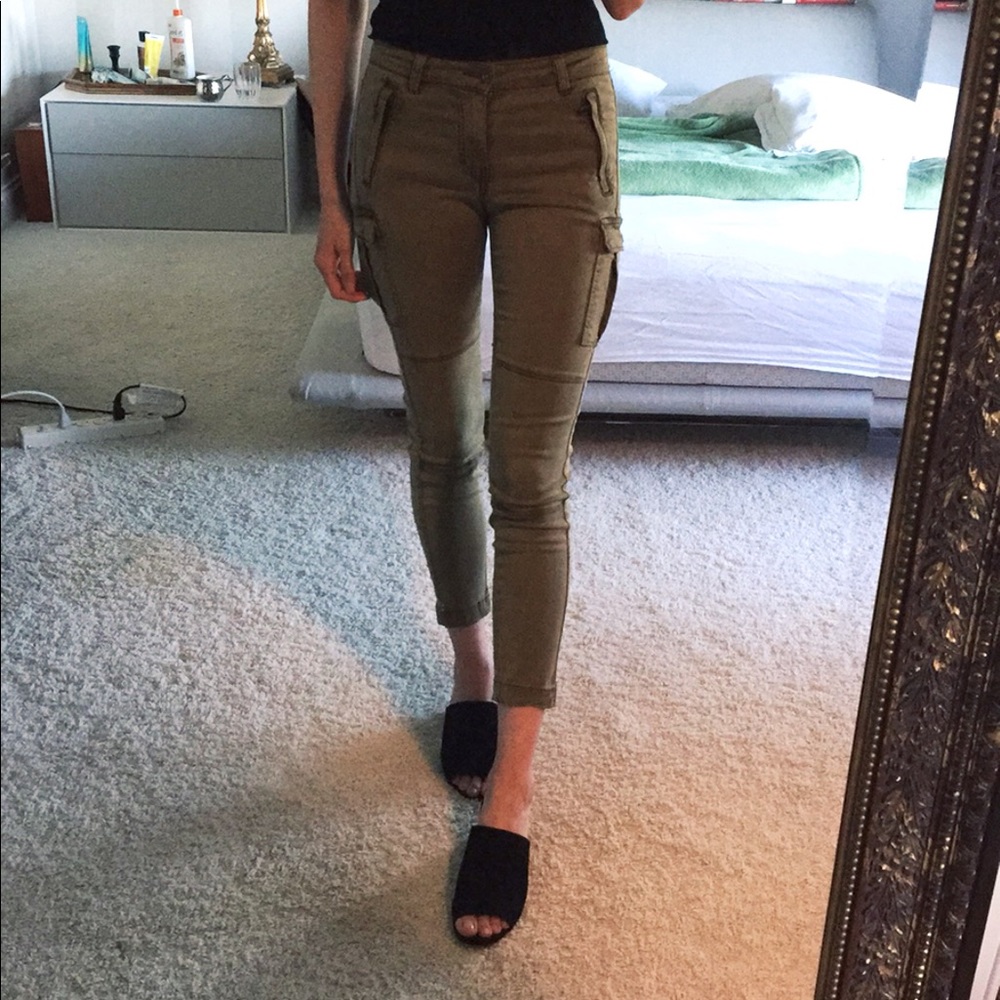 Olive Green Cropped Skinny Cargo Pants
